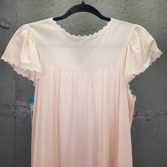 Vintage Shadowline Night Gown Sz S Maxi Peach Pink Nylon Puffy Flower USA NEW - Picture 11 of 16